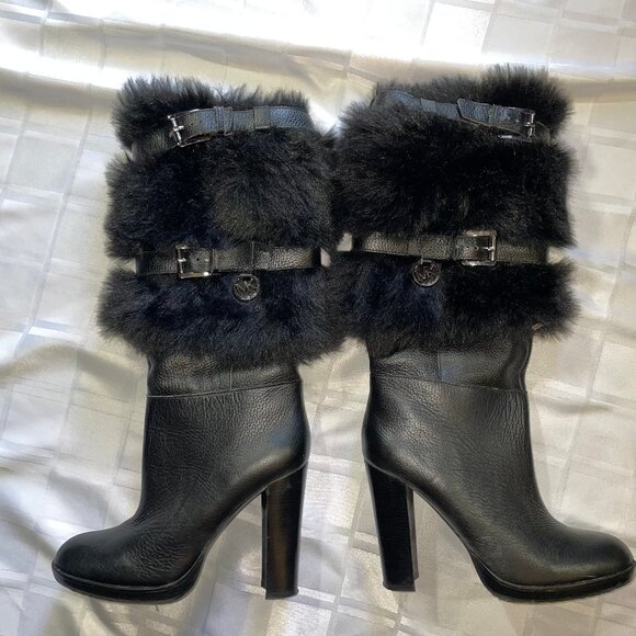 Michael Kors Black Fur-Trimmed Heeled Boots - Picture 11 of 11